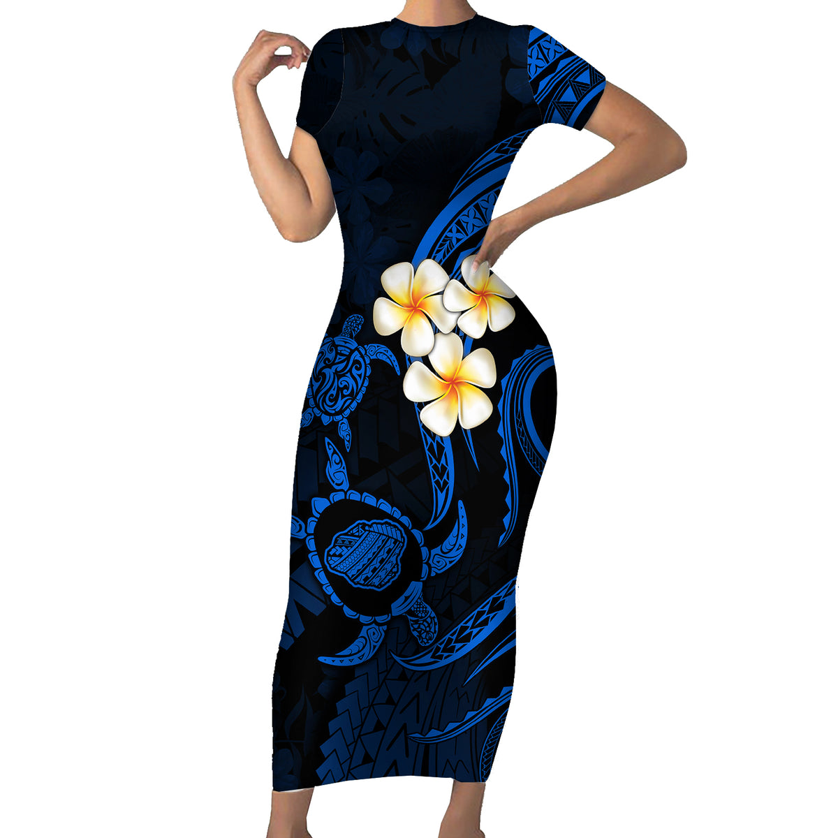 Hawaii Short Sleeve Bodycon Dress Kauai Islands Polynesian Sunset Plumeria - Wonder Print Shop
