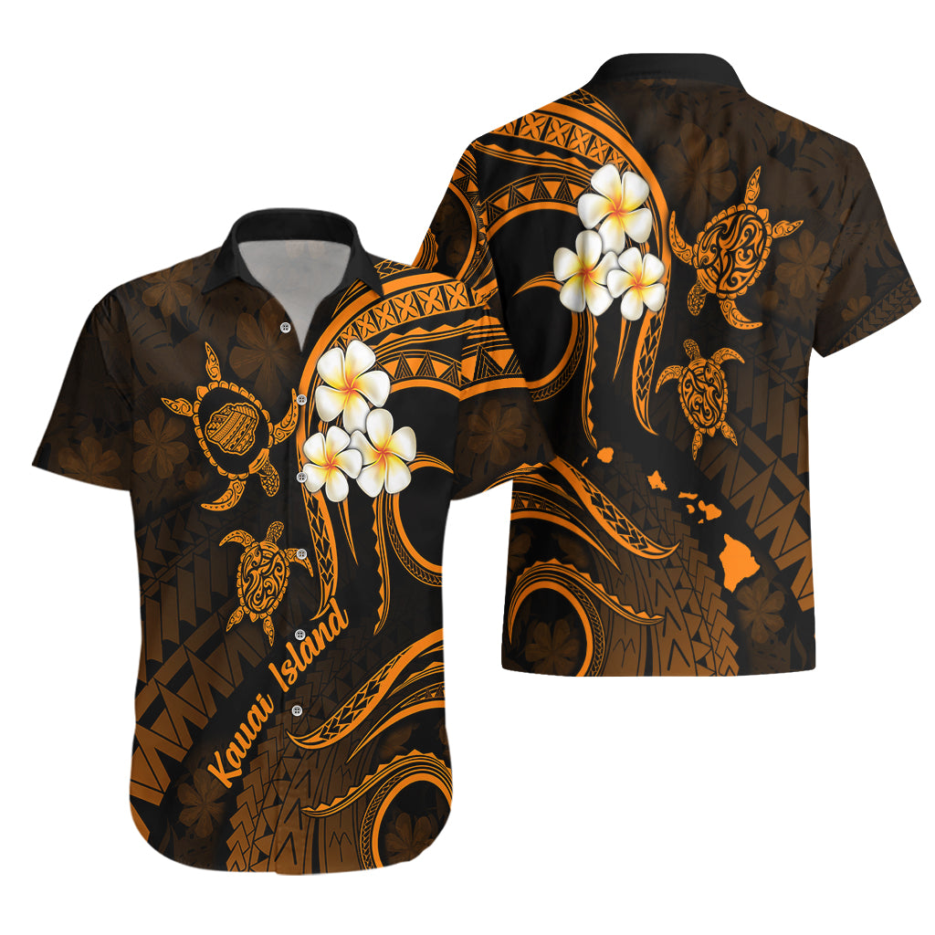 Hawaii Hawaiian Shirt Kauai Islands Polynesian Sunset Plumeria Gold Vibe - Wonder Print Shop
