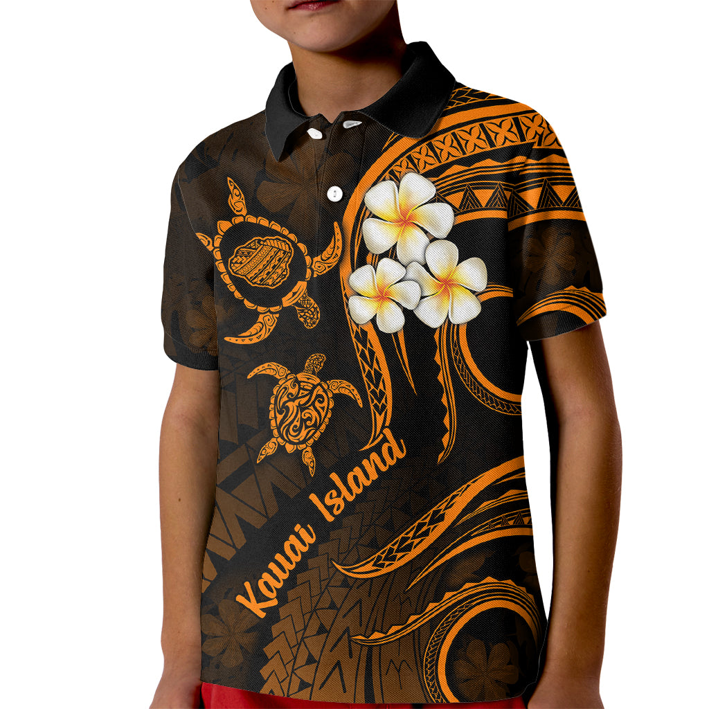 Hawaii Kid Polo Shirt Kauai Islands Polynesian Sunset Plumeria Gold Vibe - Wonder Print Shop