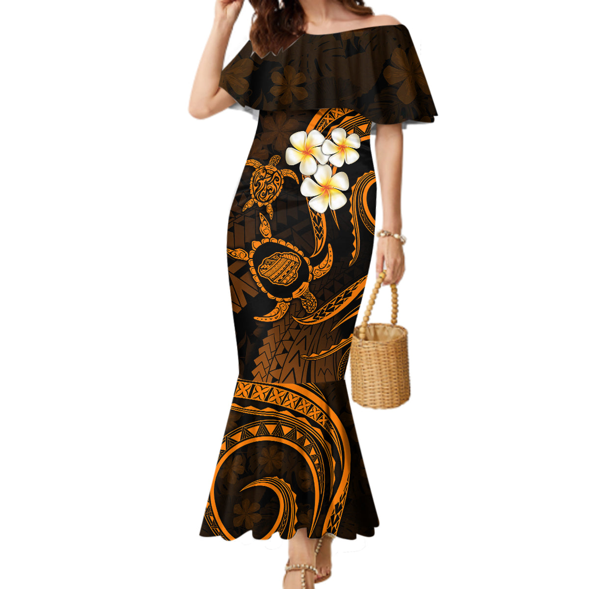 Hawaii Mermaid Dress Kauai Islands Polynesian Sunset Plumeria Gold Vibe - Wonder Print Shop