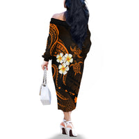 Hawaii Off The Shoulder Long Sleeve Dress Kauai Islands Polynesian Sunset Plumeria Gold Vibe - Wonder Print Shop