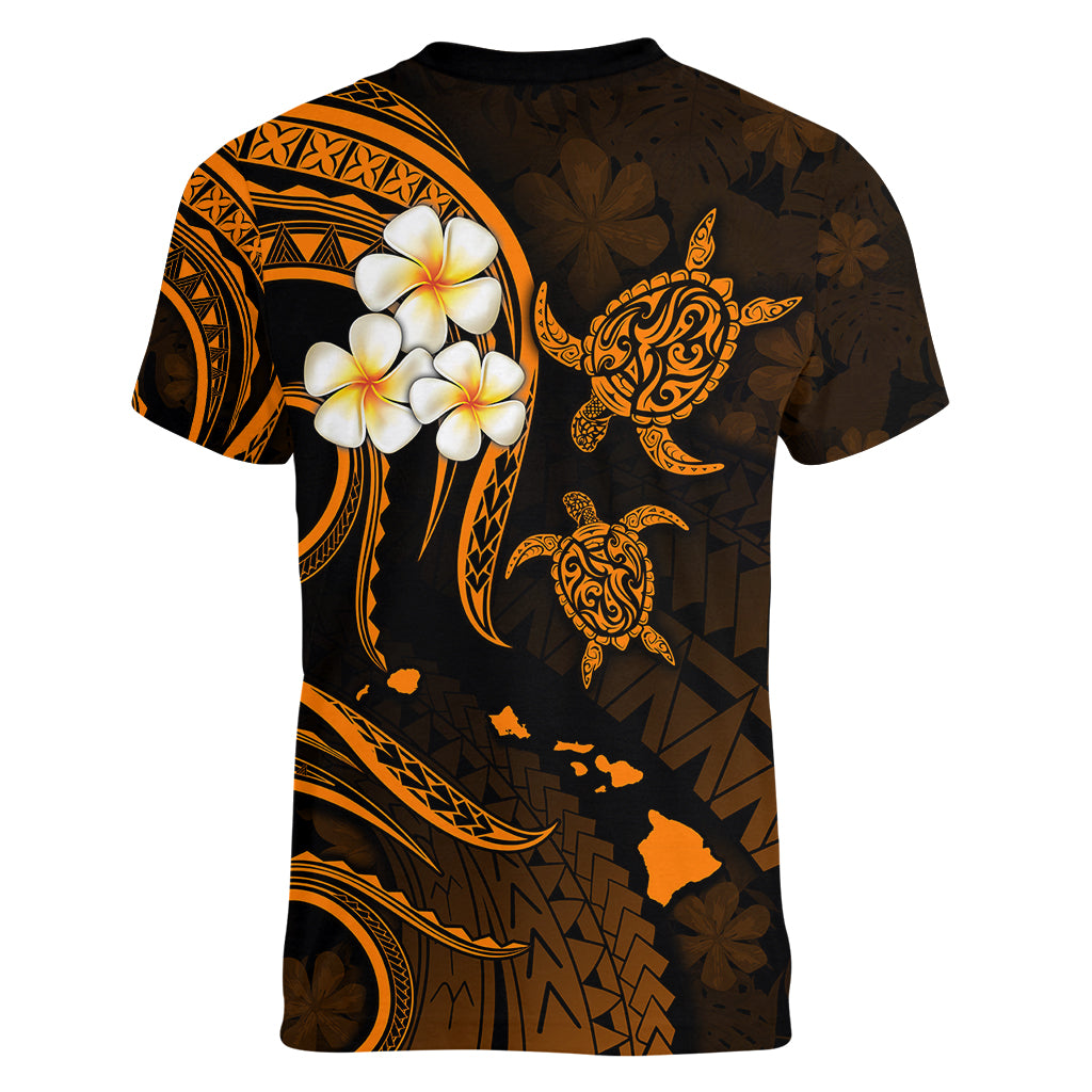 Hawaii Women V Neck T Shirt Kauai Islands Polynesian Sunset Plumeria Gold Vibe - Wonder Print Shop