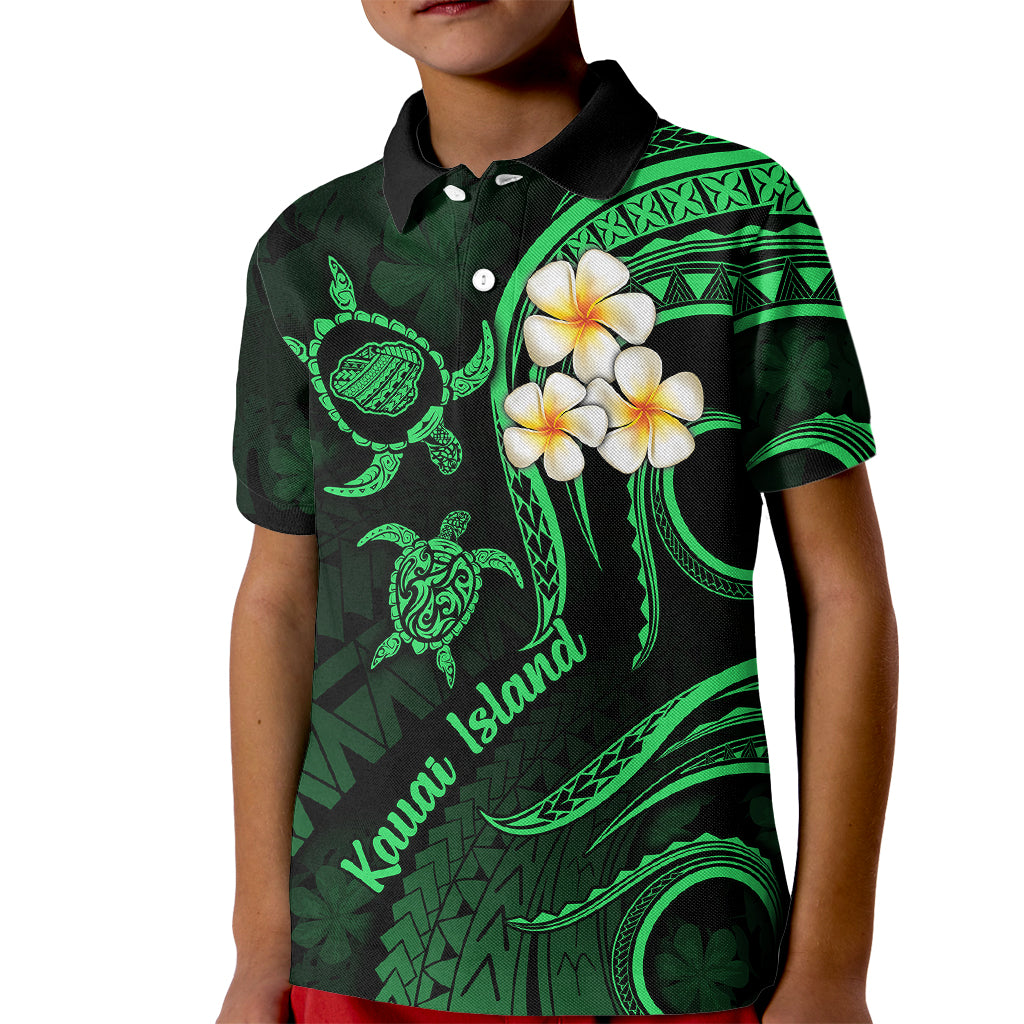 Hawaii Kid Polo Shirt Kauai Islands Polynesian Sunset Plumeria Green Vibe - Wonder Print Shop