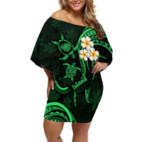 Hawaii Off Shoulder Short Dress Kauai Islands Polynesian Sunset Plumeria Green Vibe - Wonder Print Shop