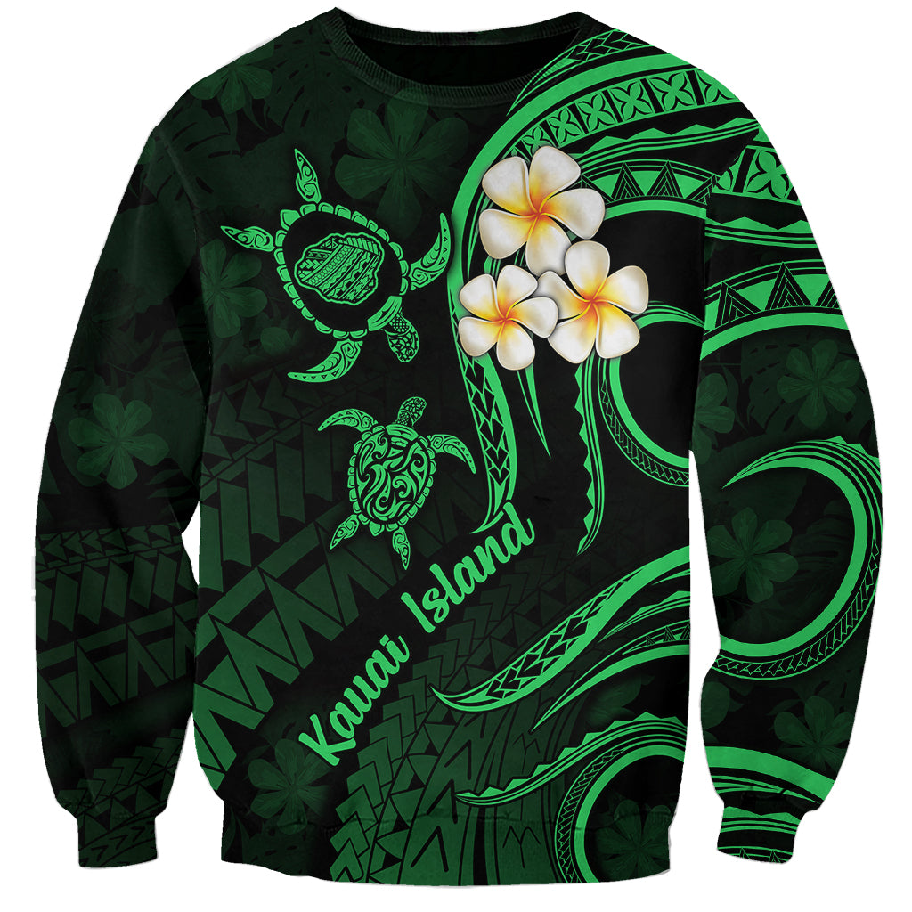 Hawaii Sweatshirt Kauai Islands Polynesian Sunset Plumeria Green Vibe - Wonder Print Shop