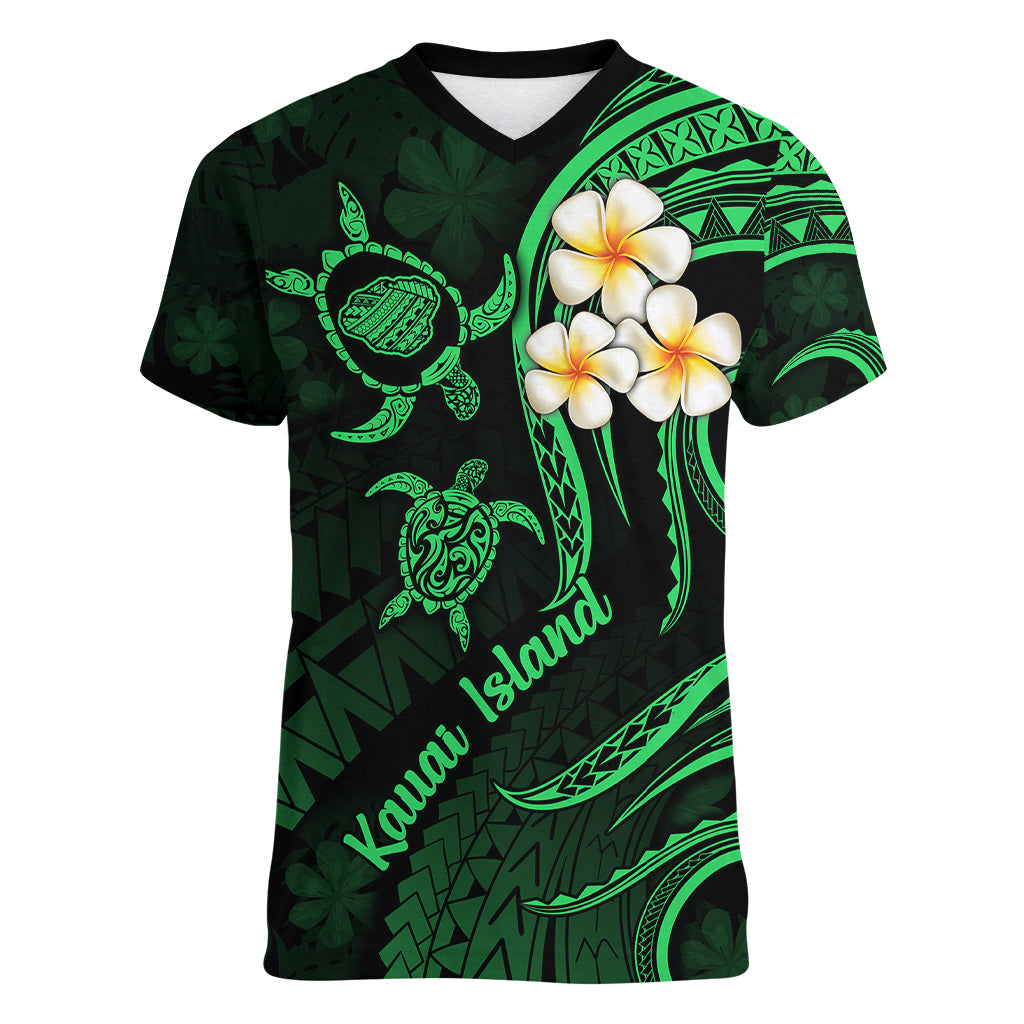 Hawaii Women V Neck T Shirt Kauai Islands Polynesian Sunset Plumeria Green Vibe - Wonder Print Shop