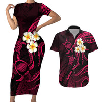 Hawaii Couples Short Sleeve Bodycon Dress and Hawaiian Shirt Kauai Islands Polynesian Sunset Plumeria Pink Vibe LT9 - Wonder Print Shop