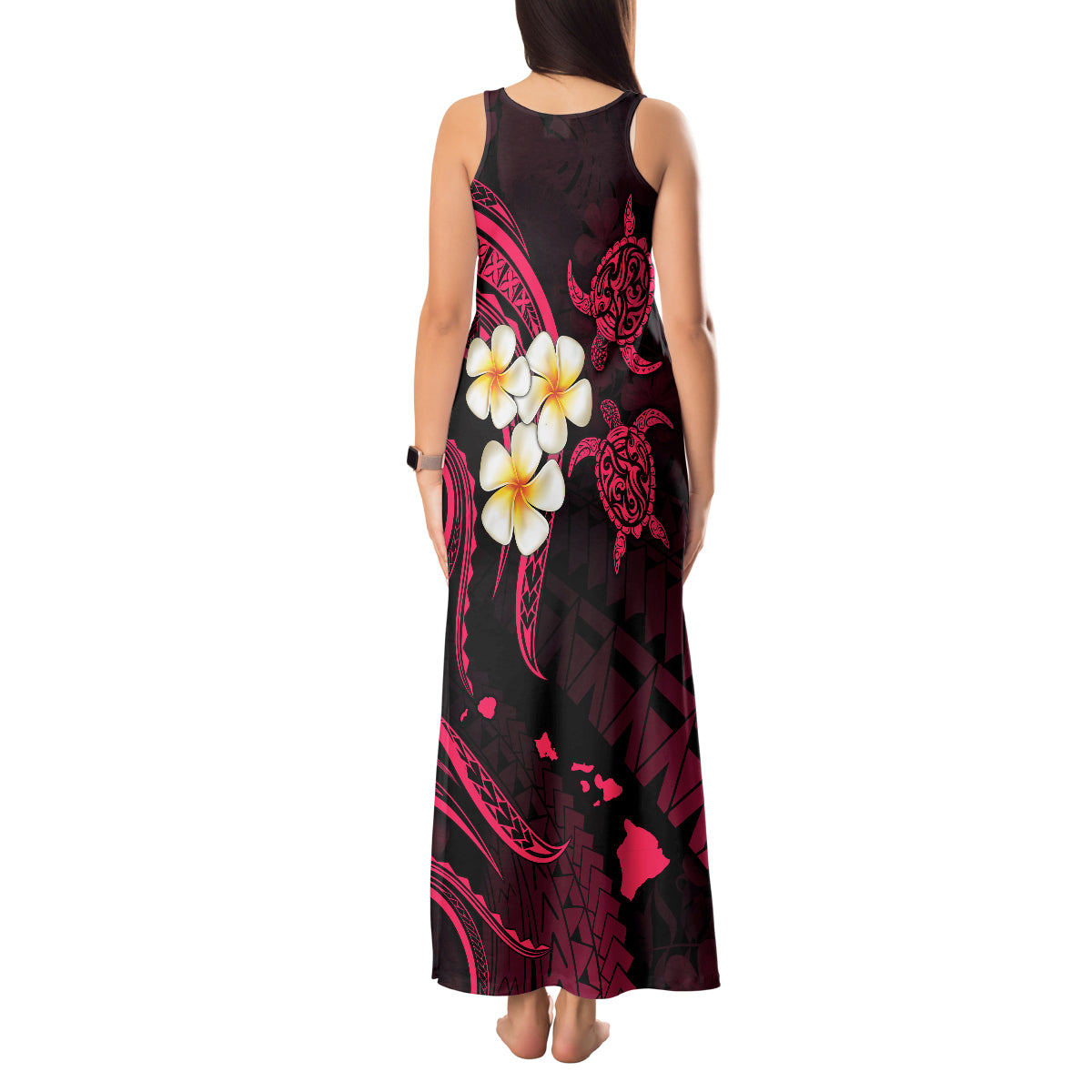 Hawaii Tank Maxi Dress Kauai Islands Polynesian Sunset Plumeria Pink Vibe - Wonder Print Shop