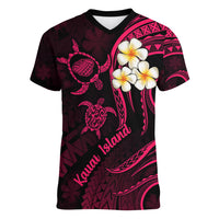 Hawaii Women V Neck T Shirt Kauai Islands Polynesian Sunset Plumeria Pink Vibe - Wonder Print Shop