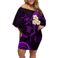 Polynesian Hawaii Off Shoulder Short Dress Kauai Islands with Pacific Plumeria Purple Vibe - Wonder Print Shop