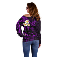 Polynesian Hawaii Off Shoulder Sweater Kauai Islands with Pacific Plumeria Purple Vibe - Wonder Print Shop