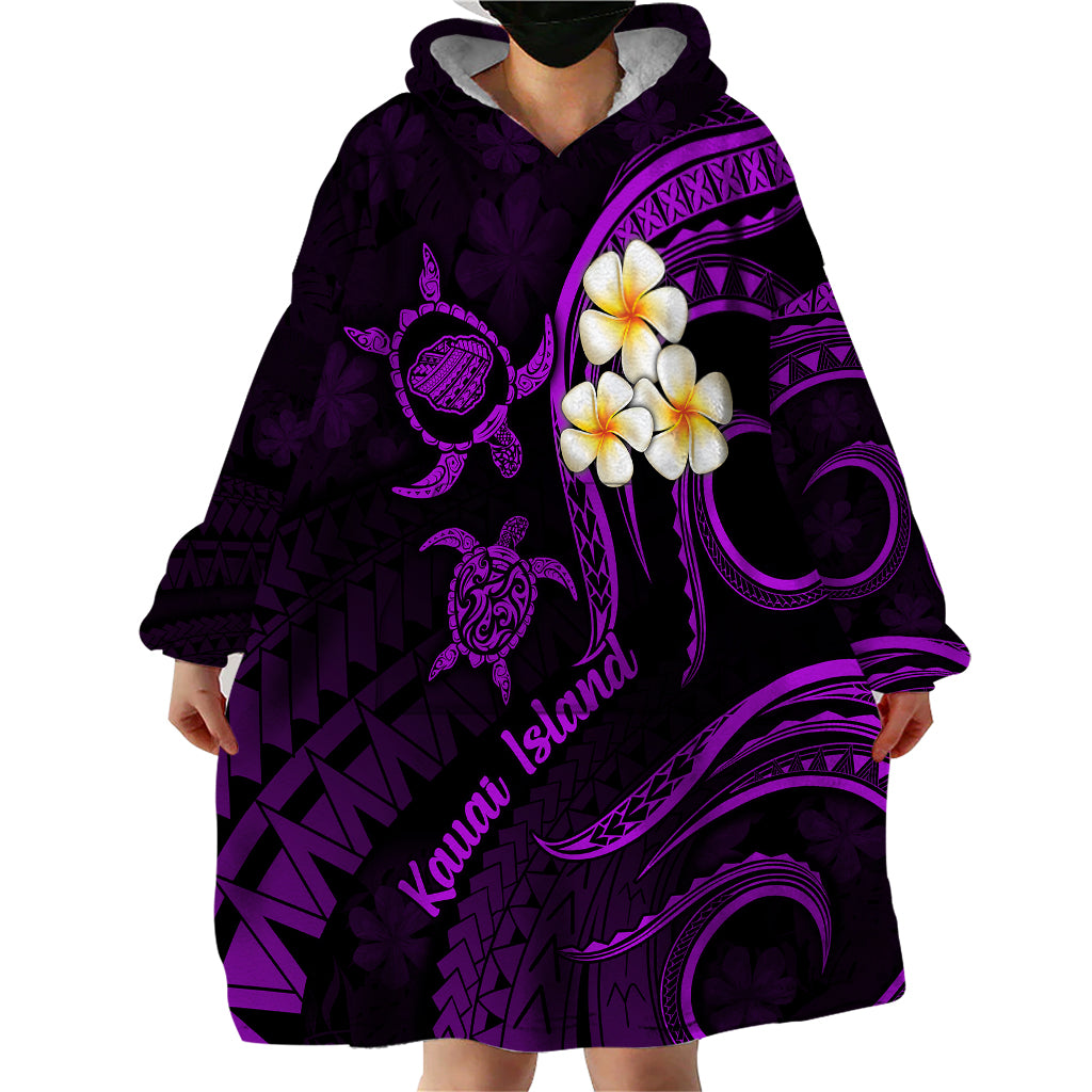 Polynesian Hawaii Wearable Blanket Hoodie Kauai Islands with Pacific Plumeria Purple Vibe - Wonder Print Shop