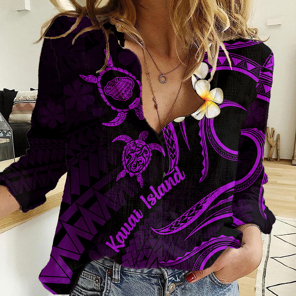 Polynesian Hawaii Women Casual Shirt Kauai Islands with Pacific Plumeria Purple Vibe - Wonder Print Shop