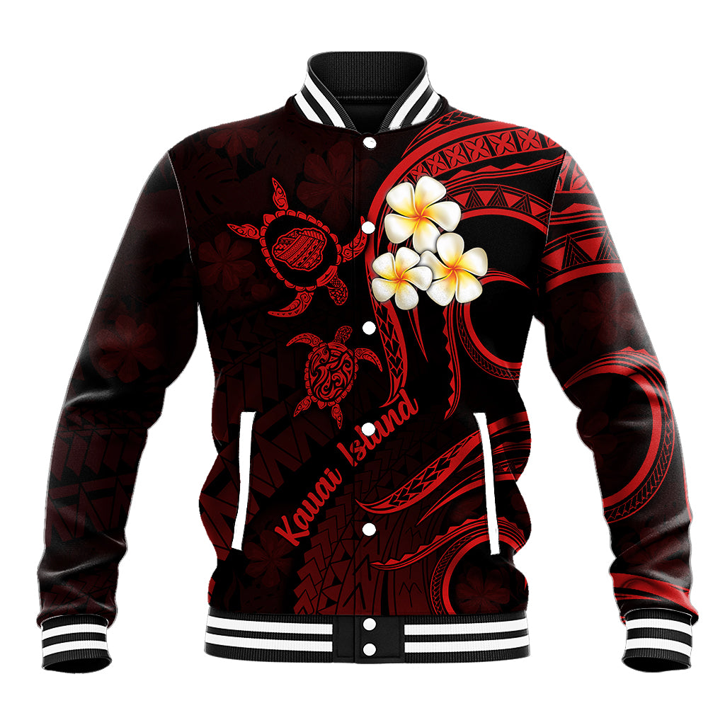 Polynesian Hawaii Baseball Jacket Kauai Islands with Pacific Plumeria Red Vibe LT9 - Wonder Print Shop