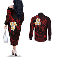 polynesian-hawaii-couples-off-the-shoulder-long-sleeve-dress-and-long-sleeve-button-shirts-kauai-islands-with-pacific-plumeria-red-vibe