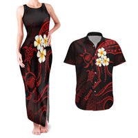 Polynesian Hawaii Couples Matching Tank Maxi Dress And Hawaiian Shirt Kauai Islands with Pacific Plumeria Red Vibe LT9 - Wonder Print Shop