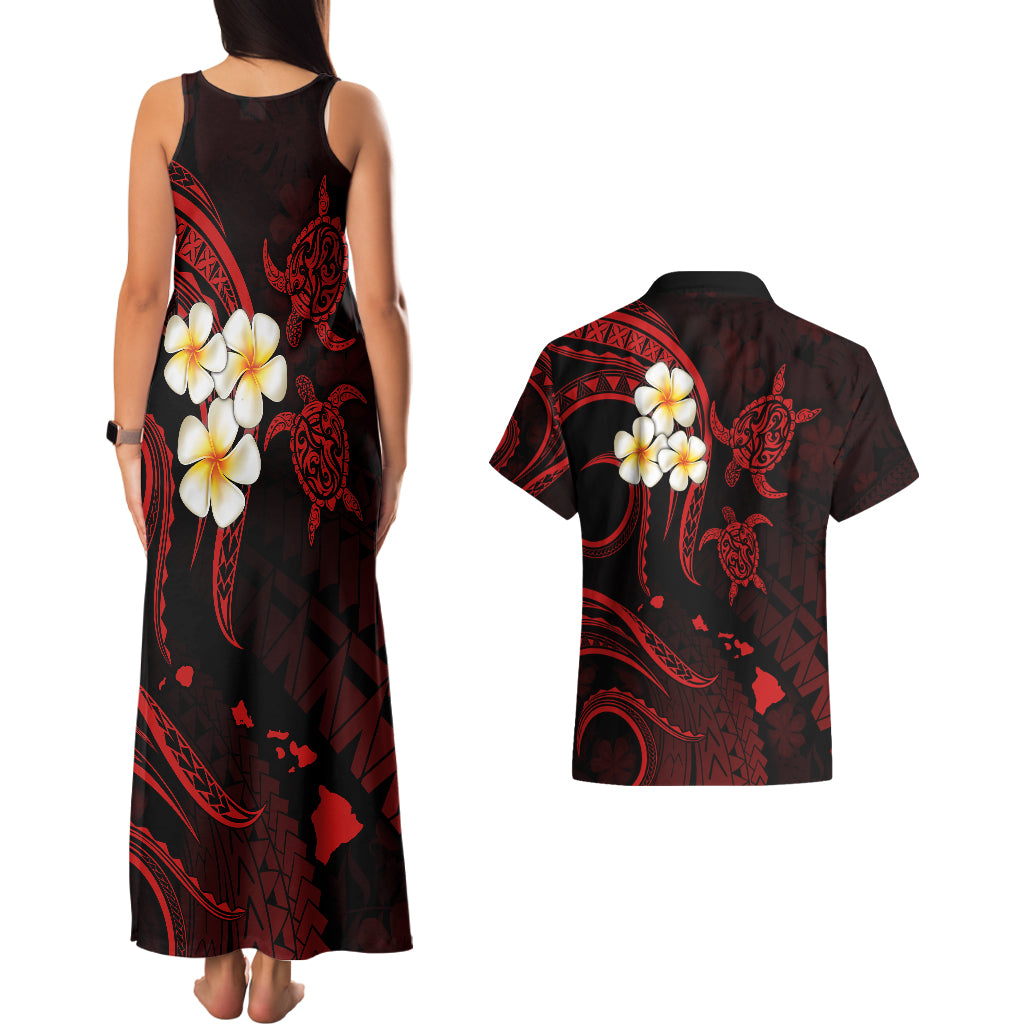Polynesian Hawaii Couples Matching Tank Maxi Dress And Hawaiian Shirt Kauai Islands with Pacific Plumeria Red Vibe LT9 - Wonder Print Shop