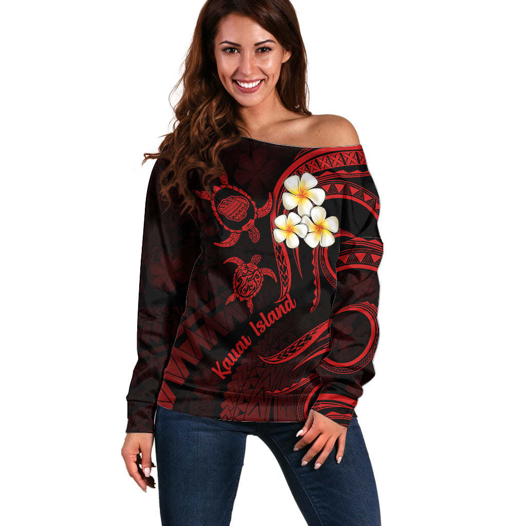 Polynesian Hawaii Off Shoulder Sweater Kauai Islands with Pacific Plumeria Red Vibe - Wonder Print Shop