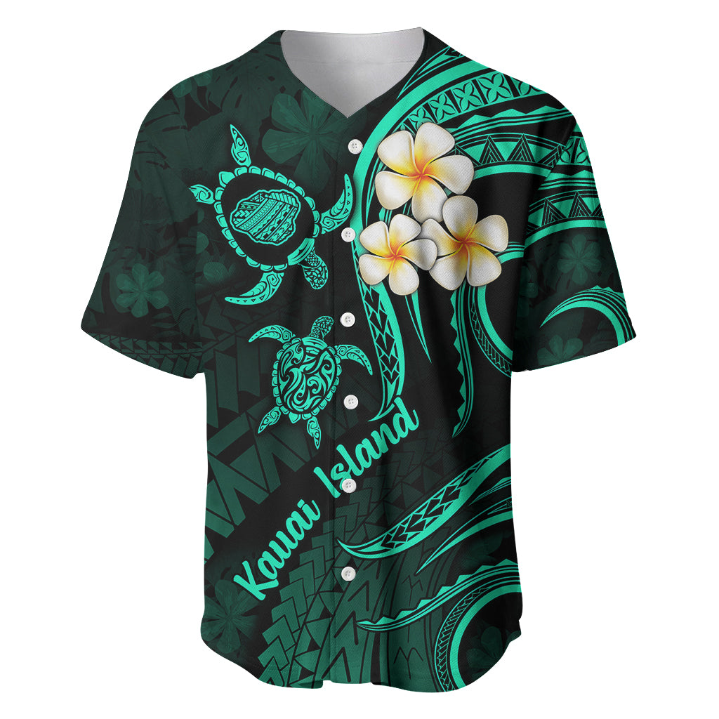 Polynesian Hawaii Baseball Jersey Kauai Islands with Pacific Plumeria Turquoise Vibe LT9 - Wonder Print Shop