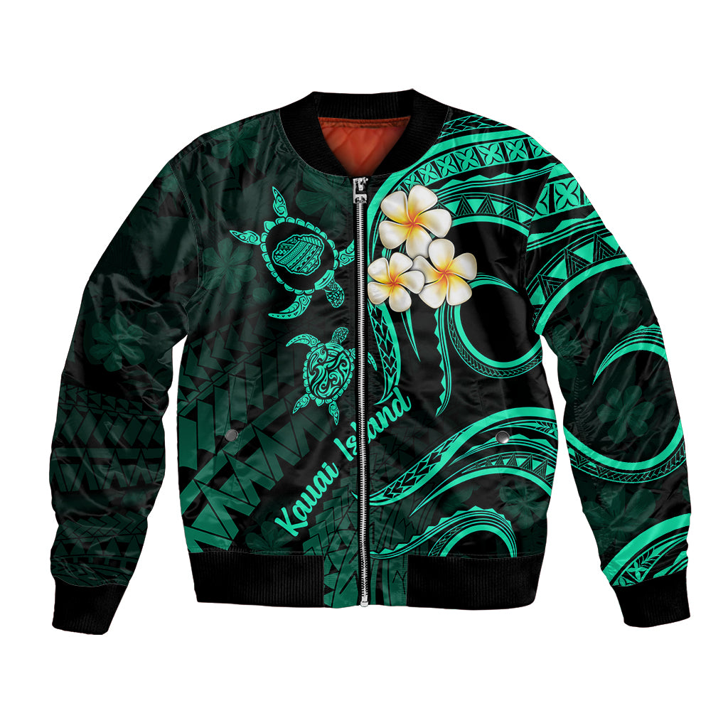 Polynesian Hawaii Bomber Jacket Kauai Islands with Pacific Plumeria Turquoise Vibe LT9 - Wonder Print Shop