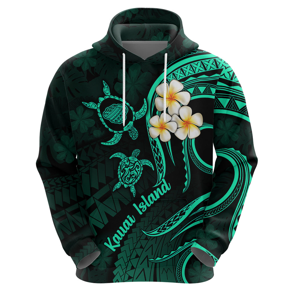 Polynesian Hawaii Hoodie Kauai Islands with Pacific Plumeria Turquoise Vibe - Wonder Print Shop