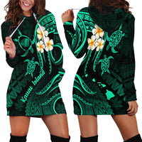 Polynesian Hawaii Hoodie Dress Kauai Islands with Pacific Plumeria Turquoise Vibe - Wonder Print Shop