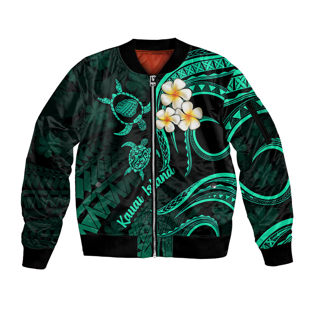 Polynesian Hawaii Sleeve Zip Bomber Jacket Kauai Islands with Pacific Plumeria Turquoise Vibe - Wonder Print Shop
