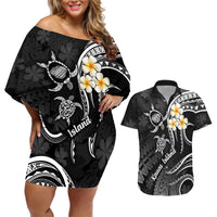 Polynesian Hawaii Couples Off Shoulder Short Dress and Hawaiian Shirt Kauai Islands with Pacific Plumeria White Vibe LT9 - Wonder Print Shop
