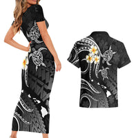 Polynesian Hawaii Couples Short Sleeve Bodycon Dress and Hawaiian Shirt Kauai Islands with Pacific Plumeria White Vibe LT9 - Wonder Print Shop