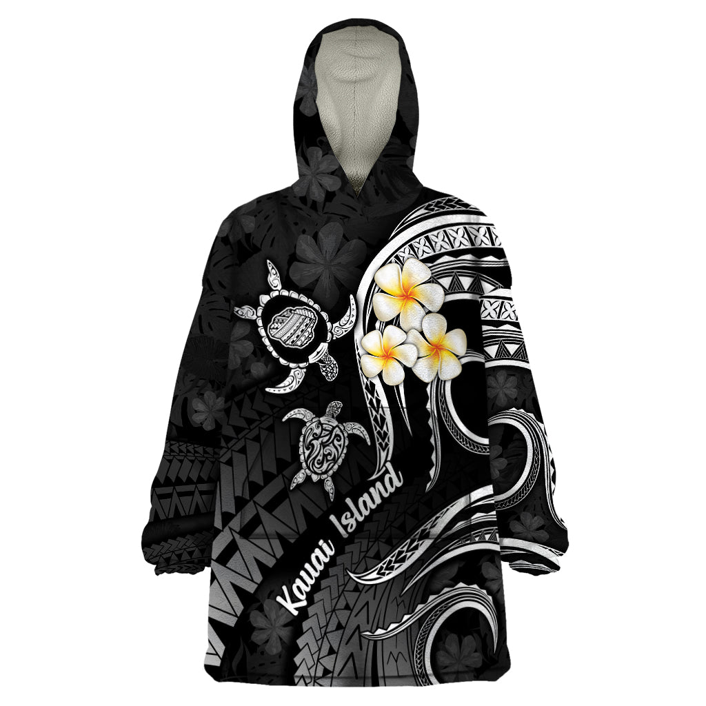 Polynesian Hawaii Wearable Blanket Hoodie Kauai Islands with Pacific Plumeria White Vibe - Wonder Print Shop