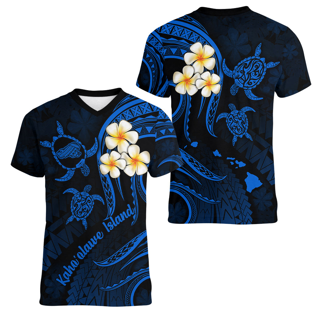 Hawaii Women V Neck T Shirt Kahoolawe Islands Polynesian Sunset Plumeria - Wonder Print Shop