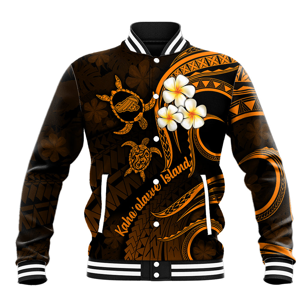 Hawaii Baseball Jacket Kahoolawe Islands Polynesian Sunset Plumeria Gold Vibe LT9 - Wonder Print Shop