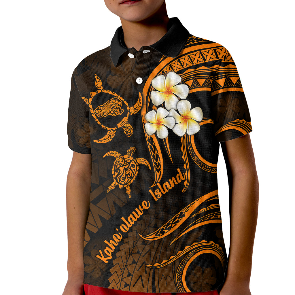 Hawaii Kid Polo Shirt Kahoolawe Islands Polynesian Sunset Plumeria Gold Vibe - Wonder Print Shop
