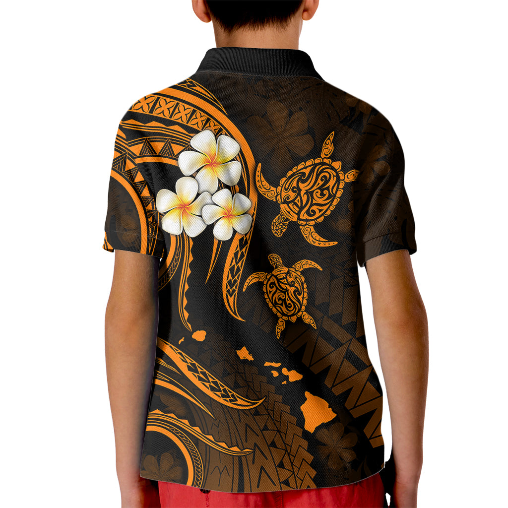 Hawaii Kid Polo Shirt Kahoolawe Islands Polynesian Sunset Plumeria Gold Vibe - Wonder Print Shop