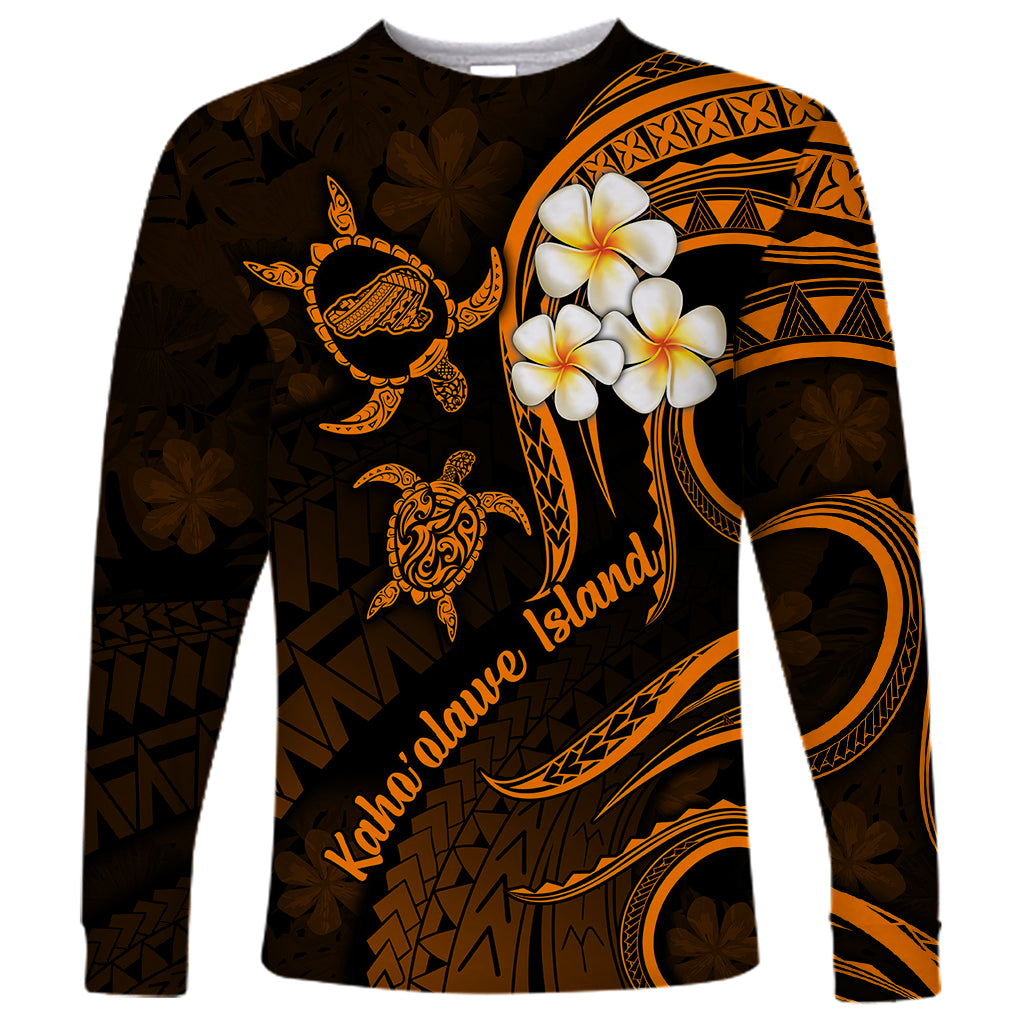 Hawaii Long Sleeve Shirt Kahoolawe Islands Polynesian Sunset Plumeria Gold Vibe - Wonder Print Shop