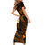 Hawaii Short Sleeve Bodycon Dress Kahoolawe Islands Polynesian Sunset Plumeria Gold Vibe - Wonder Print Shop