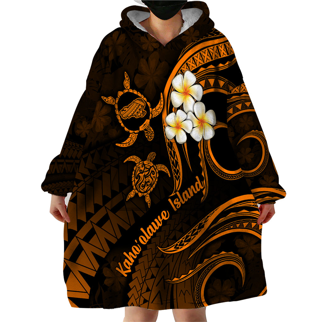 Hawaii Wearable Blanket Hoodie Kahoolawe Islands Polynesian Sunset Plumeria Gold Vibe - Wonder Print Shop