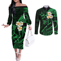 hawaii-couples-off-the-shoulder-long-sleeve-dress-and-long-sleeve-button-shirts-kahoolawe-islands-polynesian-sunset-plumeria-green-vibe