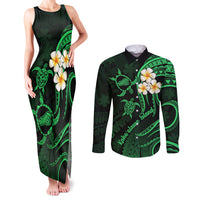 Hawaii Couples Matching Tank Maxi Dress and Long Sleeve Button Shirts Kahoolawe Islands Polynesian Sunset Plumeria Green Vibe LT9 - Wonder Print Shop