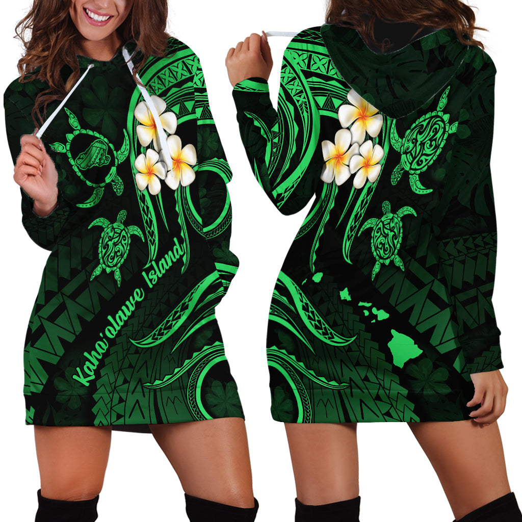 Hawaii Hoodie Dress Kahoolawe Islands Polynesian Sunset Plumeria Green Vibe - Wonder Print Shop