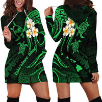 Hawaii Hoodie Dress Kahoolawe Islands Polynesian Sunset Plumeria Green Vibe - Wonder Print Shop