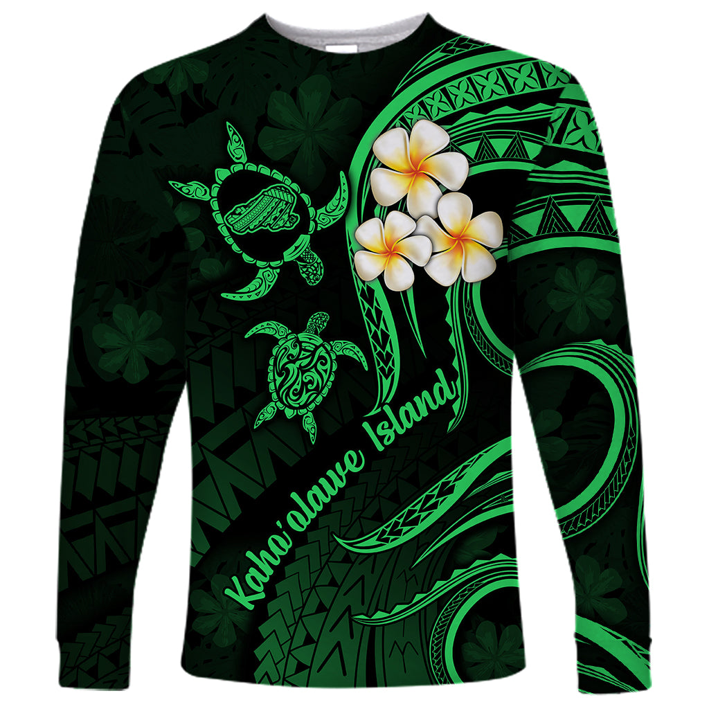 Hawaii Long Sleeve Shirt Kahoolawe Islands Polynesian Sunset Plumeria Green Vibe - Wonder Print Shop