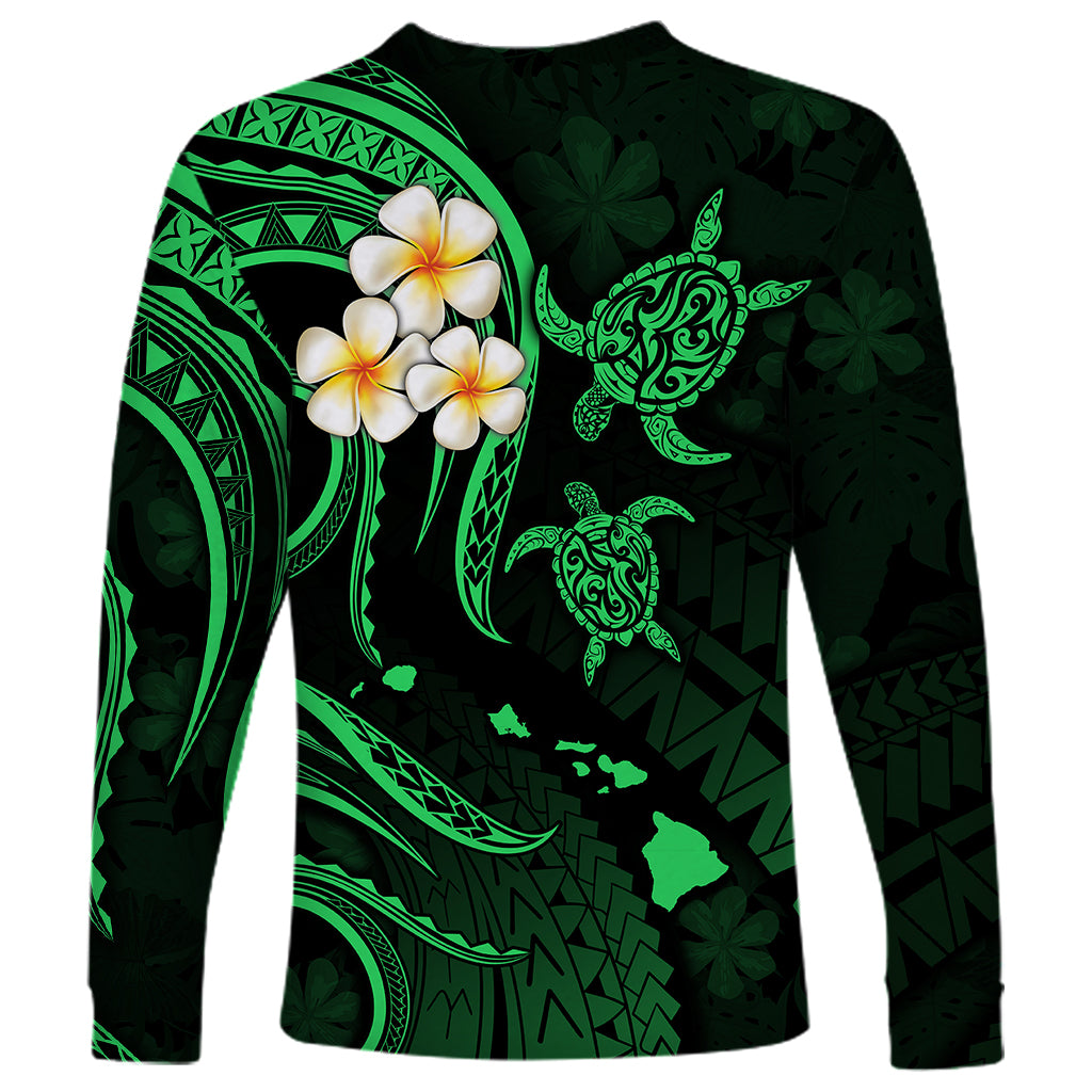 Hawaii Long Sleeve Shirt Kahoolawe Islands Polynesian Sunset Plumeria Green Vibe - Wonder Print Shop