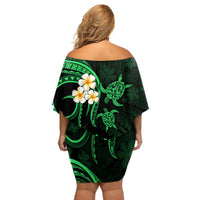 Hawaii Off Shoulder Short Dress Kahoolawe Islands Polynesian Sunset Plumeria Green Vibe - Wonder Print Shop