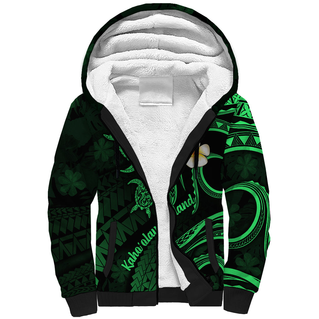 Hawaii Sherpa Hoodie Kahoolawe Islands Polynesian Sunset Plumeria Green Vibe - Wonder Print Shop