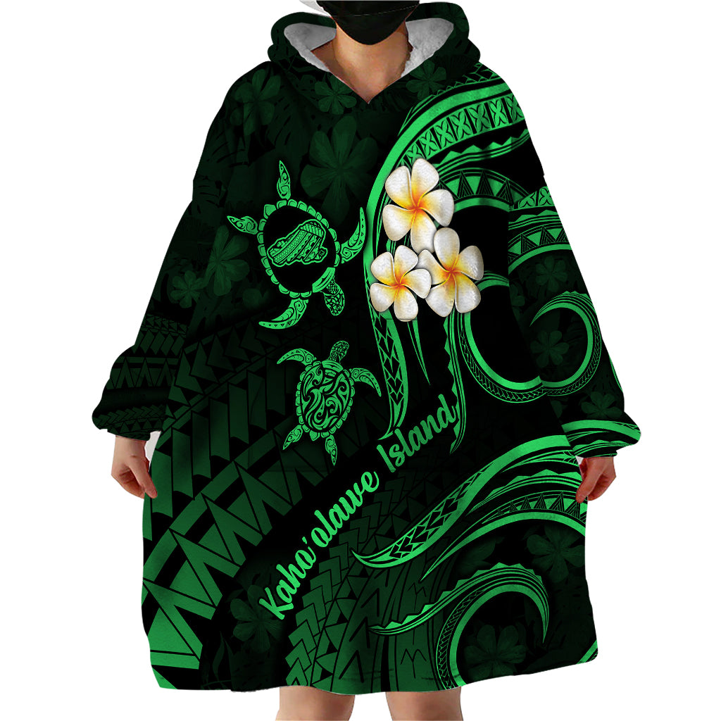 Hawaii Wearable Blanket Hoodie Kahoolawe Islands Polynesian Sunset Plumeria Green Vibe - Wonder Print Shop