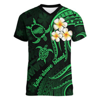 Hawaii Women V Neck T Shirt Kahoolawe Islands Polynesian Sunset Plumeria Green Vibe - Wonder Print Shop