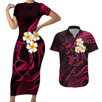 Hawaii Couples Short Sleeve Bodycon Dress and Hawaiian Shirt Kahoolawe Islands Polynesian Sunset Plumeria Pink Vibe LT9 - Wonder Print Shop