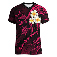 Hawaii Women V Neck T Shirt Kahoolawe Islands Polynesian Sunset Plumeria Pink Vibe - Wonder Print Shop