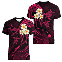 Hawaii Women V Neck T Shirt Kahoolawe Islands Polynesian Sunset Plumeria Pink Vibe - Wonder Print Shop